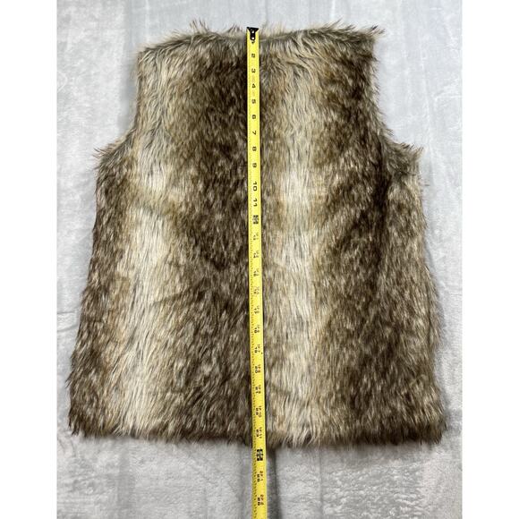 Boho Glam Faux Fur Vest Sz M Variegated Brown Silver Fox Hippie Party Rock Star - Picture 9 of 10